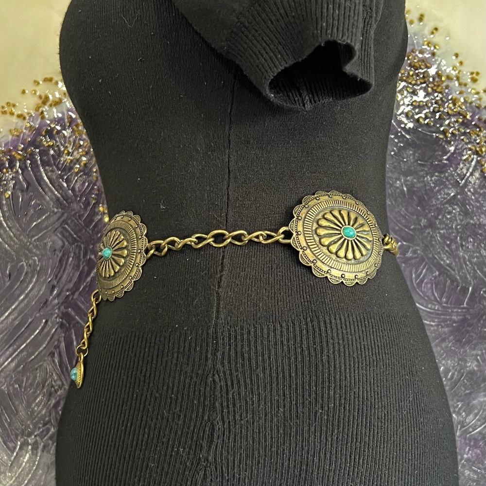 Vintage Antique Brass Tone Concho Belt - Picture 7 of 10